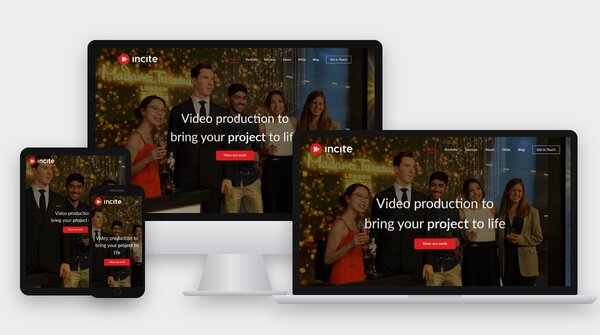 Incite.video website on desktop, laptop, tablet and phone