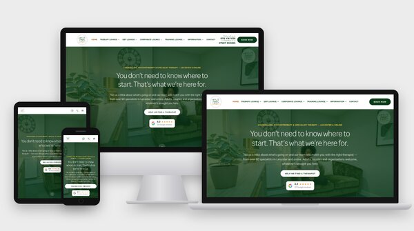 Therapy Lounge Collective website on desktop, laptop, tablet and phone